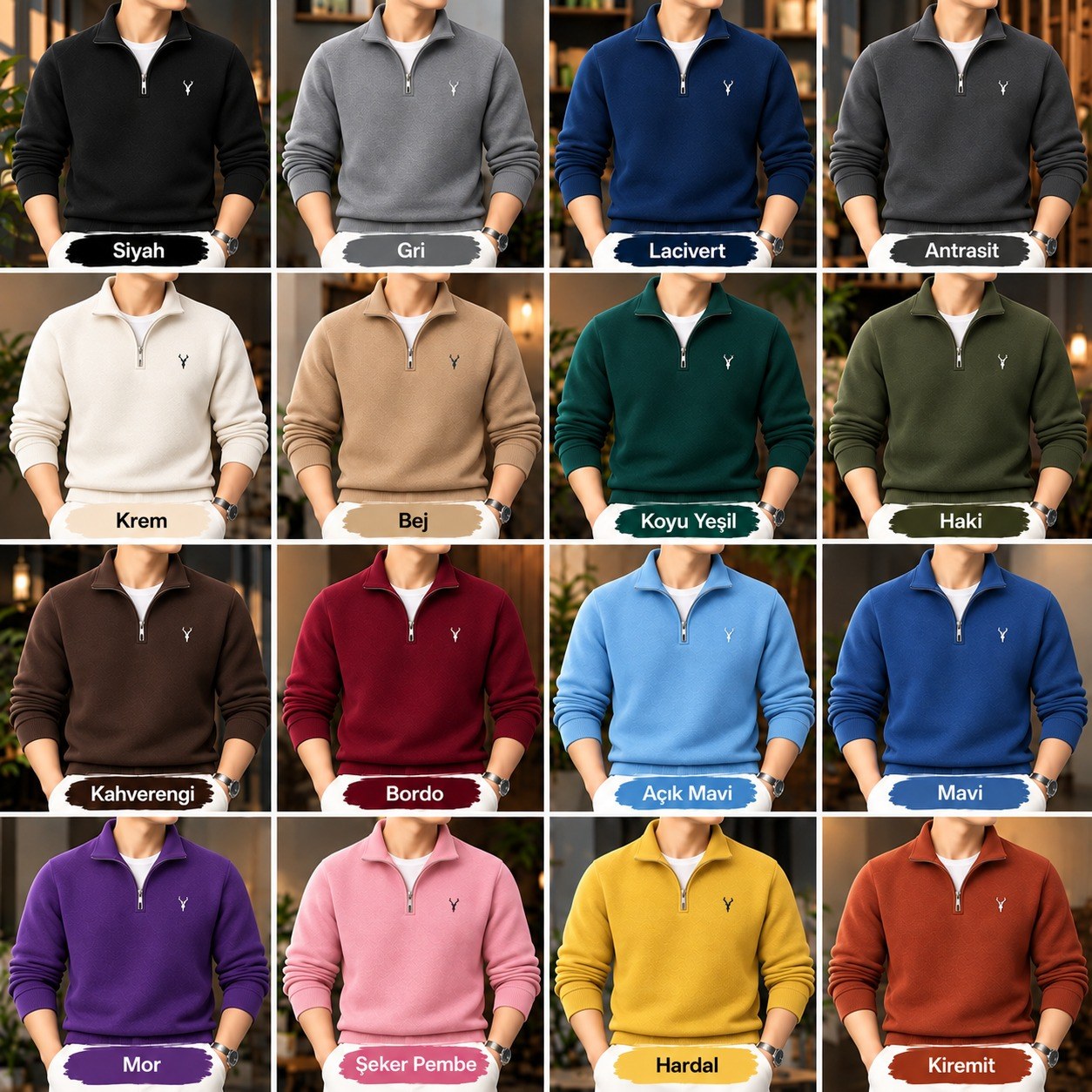 5 Adet Fermuarlı Sweatshirt